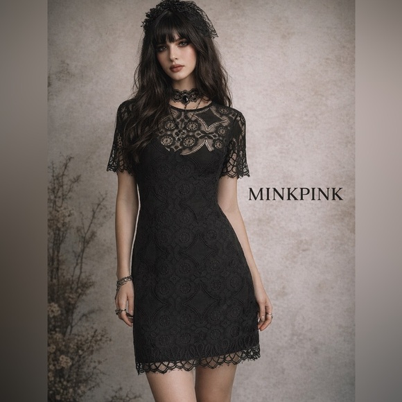 MINKPINK Dresses & Skirts - MINKPINK Whimsigoth Black Lace Gothic Dress Medium Celestial Witchy fairy